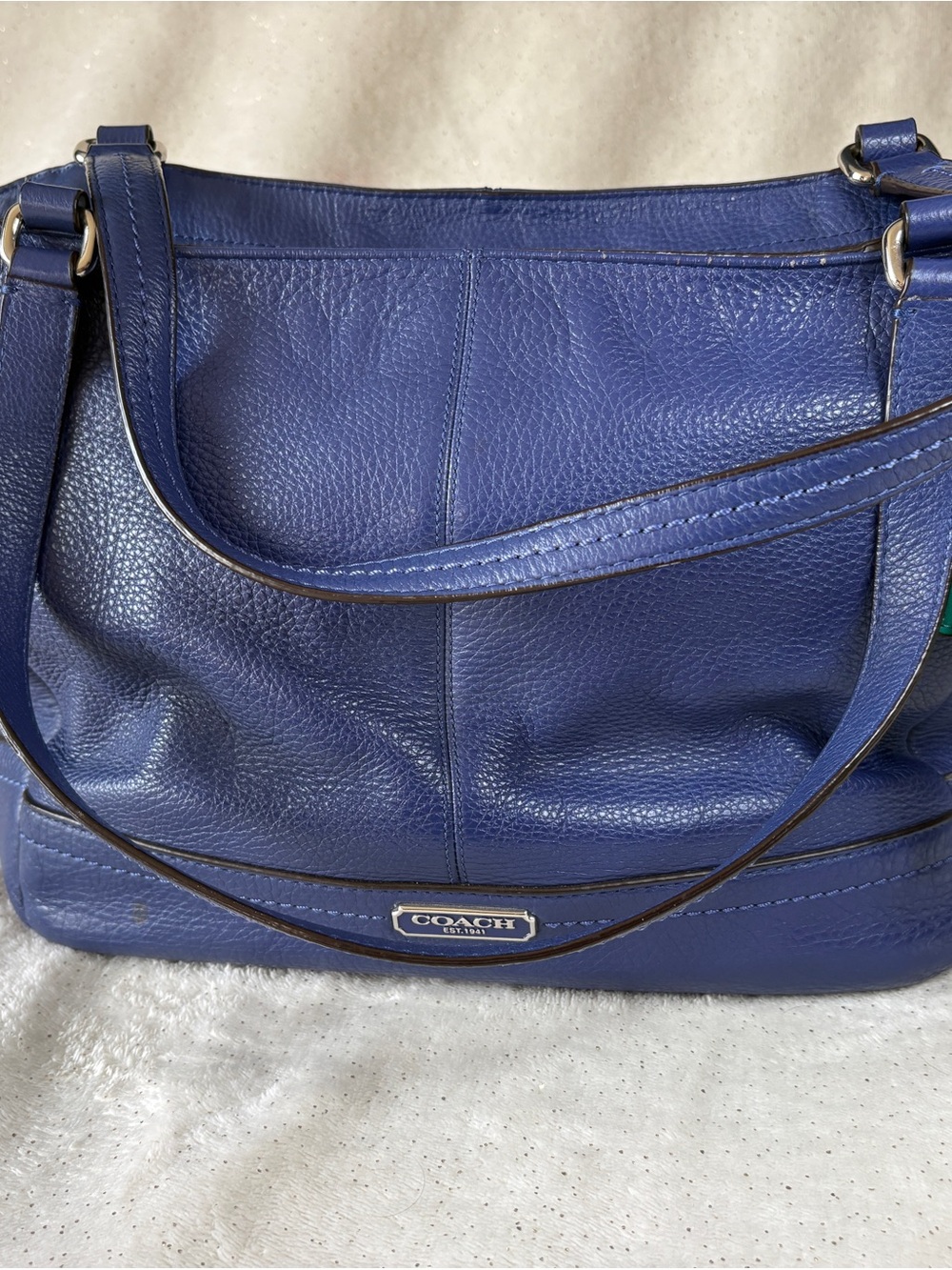 Coach Park Leather Carrie Tote Blue Handbag